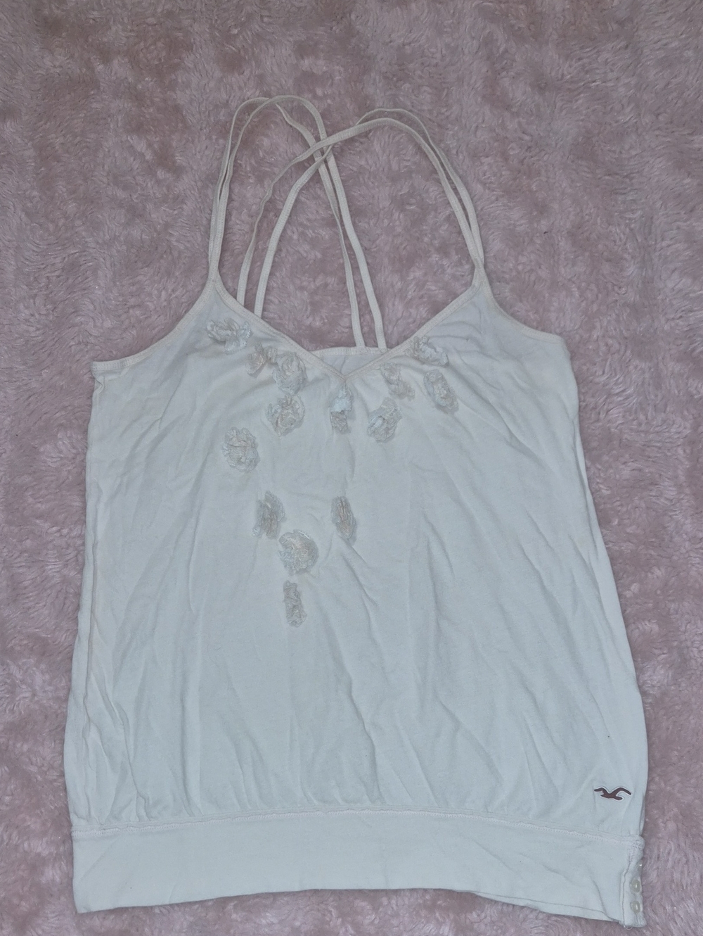 Hollister White Double-Strap Camisole with Floral Appliqué